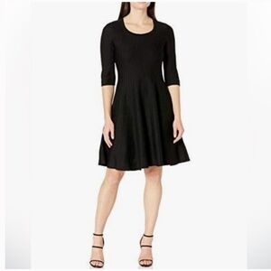 NIC+ZOE Twirl Dress 3/4 Sleeve Black Casual A-line Fit Flare Knit Ribbed Dress M